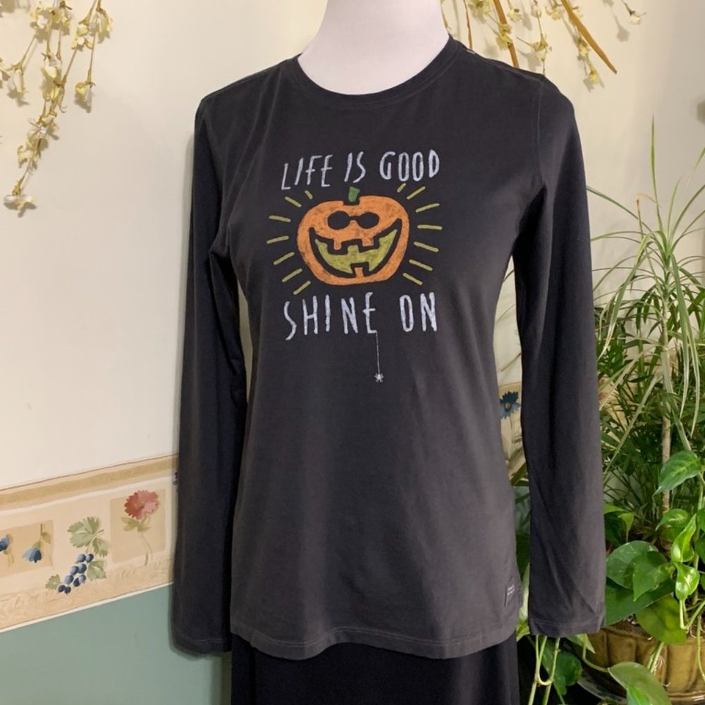 Long Sleeve Crew Neck Life Is Good Halloween Tee Shirt